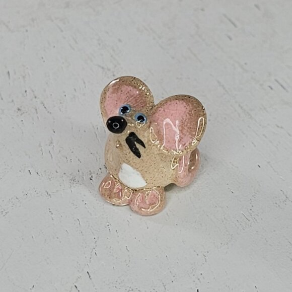 Cute Ceramic Mouse Figurine - Beige & Pink - Handcrafted Miniature - Picture 8 of 8